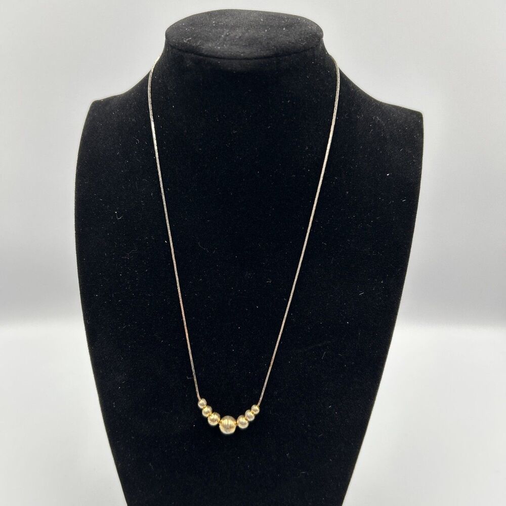 Vintage Delicate Slider Bead Necklace Gold Tone Smooth Flat Chain 18 Inch